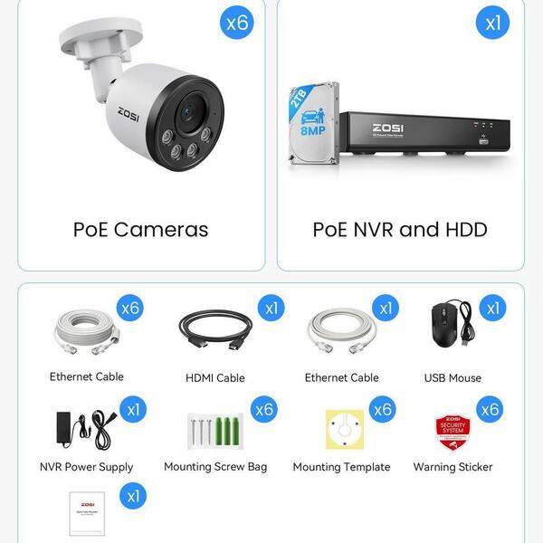 ZOSI 4K 8MP 8-Channel Poe NVR Smart Home Security Camera System