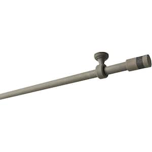 63 in. Intensions Single Curtain Rod Kit in Smoke with Wood-Fabric Finials and Ceiling Brackets