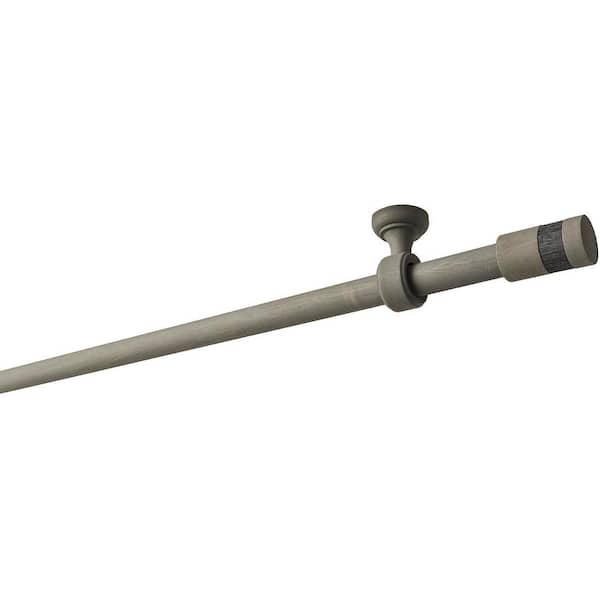 LTL Home Products 95 in. Intensions Single Curtain Rod Kit in Smoke with Wood-Fabric Finials and Ceiling Brackets