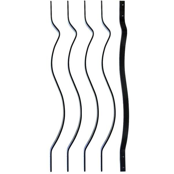 Pegatha 32-1/4 in. x 1 in. Black Aluminum Architectural Style Deck Railing Baluster (5-Pack)