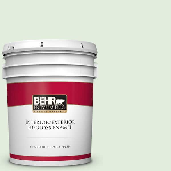 BEHR PREMIUM PLUS 5 gal. #M400-1 Establish Mint Hi-Gloss Enamel Interior/Exterior Paint
