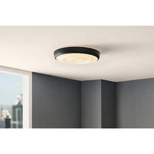 15 in. Matte Black Adjustable CCT and Brightness LED Flush Mount with Ripple Shade