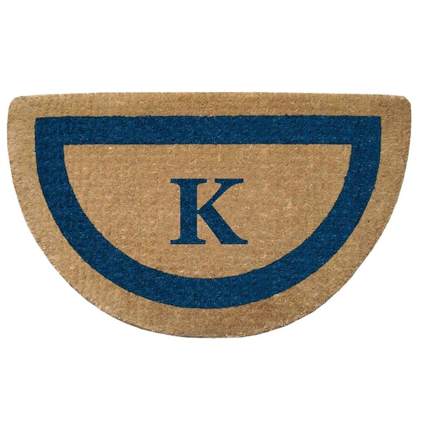 Nedia Home Single Picture Frame Tan/Blue 22 in. x 36 in. Half Round Heavy Duty Coir Monogrammed K Door Mat