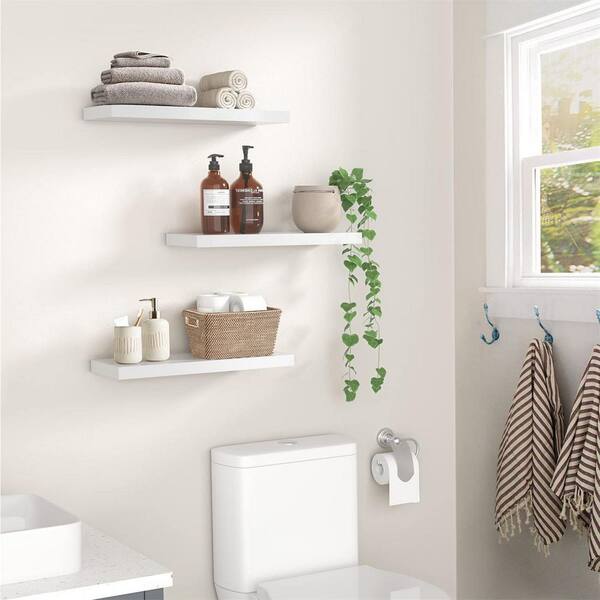 Homeforia White Floating Shelves for Wall, Premium Solid Wood White  Bathroom Shelves, Small White Shelf for Bedroom, Heavy Duty Bracket, 16 x  6.5 x