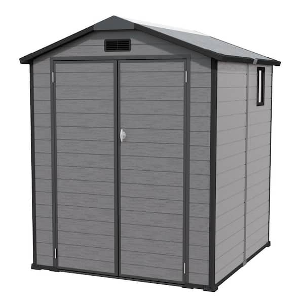 6ft. W x 6 ft. D Plastic Outdoor Storage Shed-Lockable Resin Tool Shed with Window & Floor, Dark Gray (36 sq. ft. )