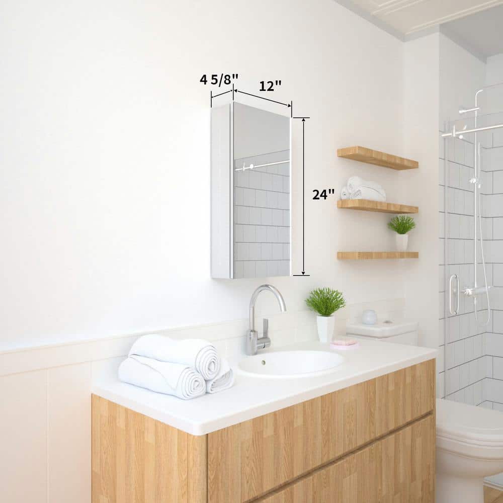 Taimei 24'' H Satin Aluminum Medicine Cabinet with Frameless Mirror