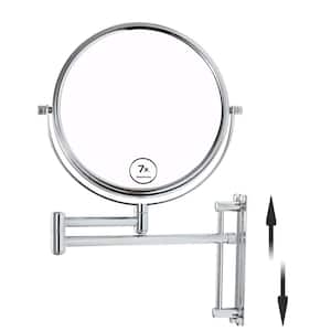 8 in. Double-Sided 1x/7x Magnifying Retractable Wall-Mounted Bathroom Makeup Mirror with Adjustable Base in Chrome