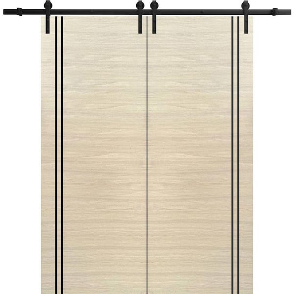 Sartodoors 18 in. x 96 in. 2 Panel Natural Veneer Solid Wood with Honeycomb Sliding Barn Door with Hardware Kit