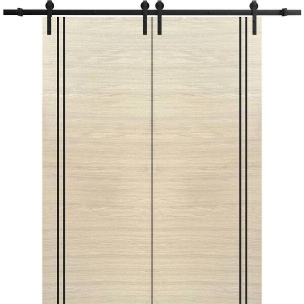Sartodoors 28 in. x 84 in. 2 Panel Natural Veneer Solid Wood with Honeycomb Sliding Barn Door with Hardware Kit