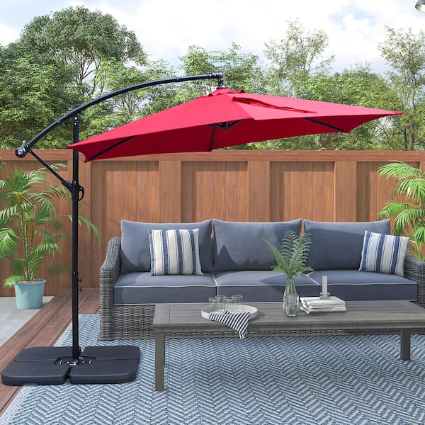 Maypex 10 ft. Steel Offset Cantilever Outdoor Patio Umbrella with Easy Crank in Red
