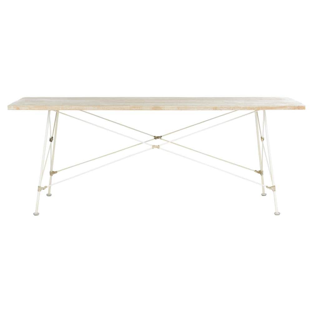 Transitional Beige Wood and Metal Coffee Table, 47" Rectangular