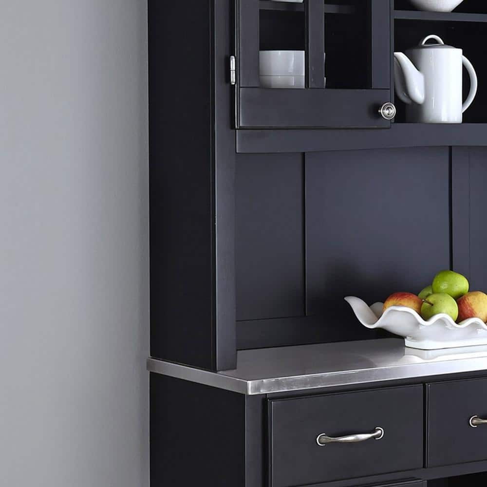Black Hardwood Buffet with Hutch and Stainless Steel Top