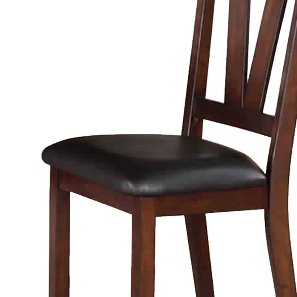 Brown Leather Upholstered Wood Side Chair Set