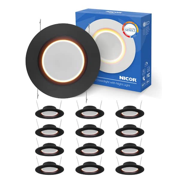 12-pack RDN 5/6 in. Black Selectable CCT Housing Required Integrated LED Recessed Light Trim with Nightlight