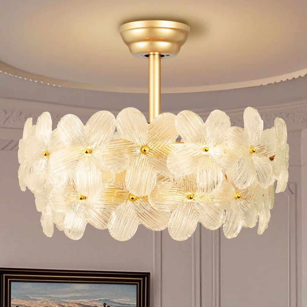 ARISKEEN 22 in. Indoor Gold Glass Flower Ceiling Fan with Light