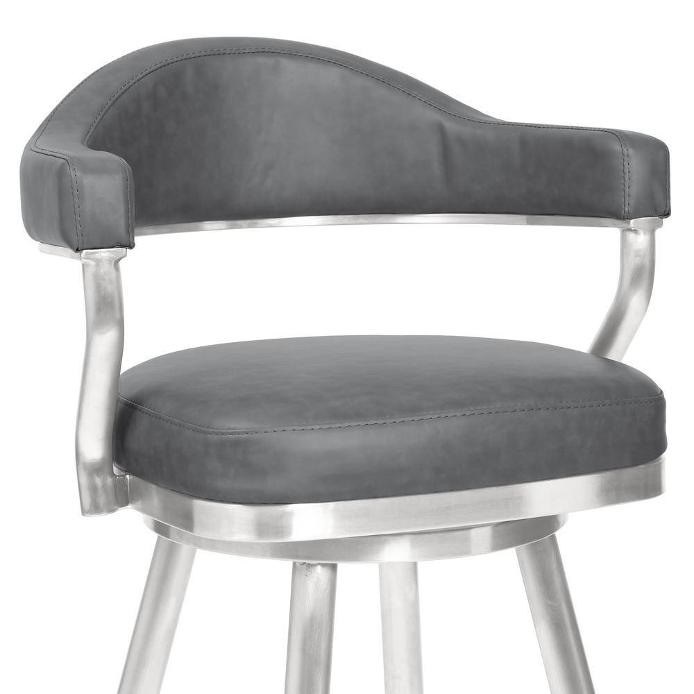Justin 26" Vintage Gray Faux Leather Swivel Counter Stool with Brushed Stainless Steel Frame