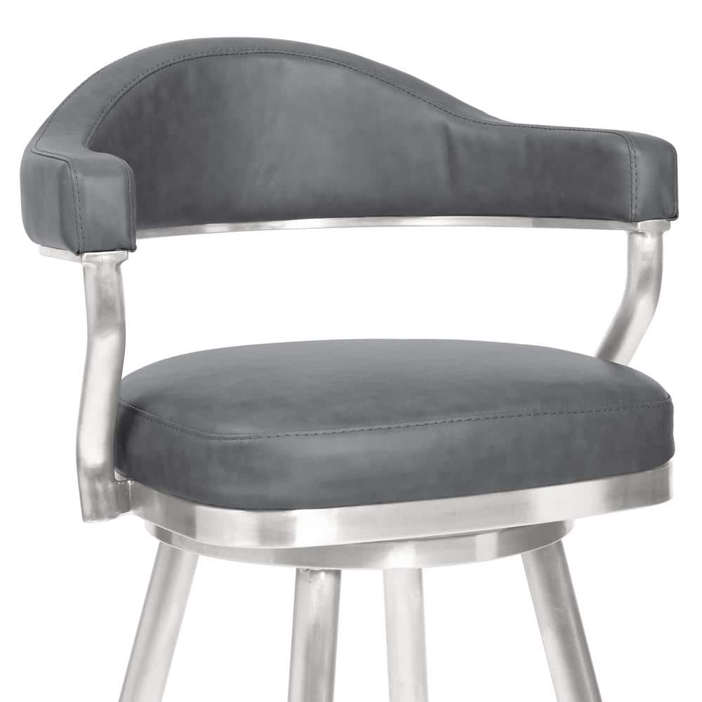 Justin 26" Vintage Gray Faux Leather Swivel Counter Stool with Brushed Stainless Steel Frame