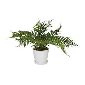 14 in. H Fern Artificial Plant with Realistic Leaves and Fluted Porcelain Pot