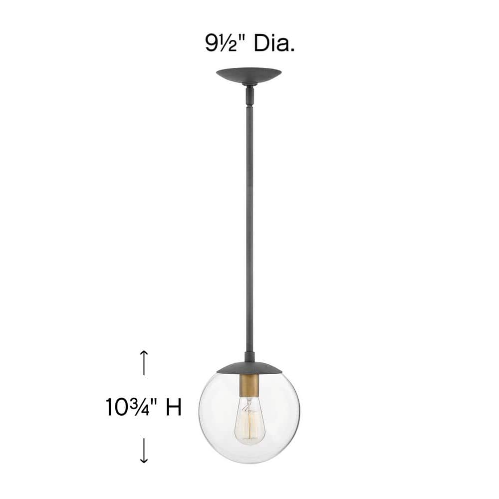 Aged Zinc Globe Pendant with Clear Glass - Mid-Century Modern