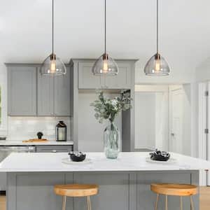Modern Gold Pendant Lighting, 9.8 in. 1-Light Cottage Black Kitchen Island Ceiling Pendant Light with Smoke Gray Glass