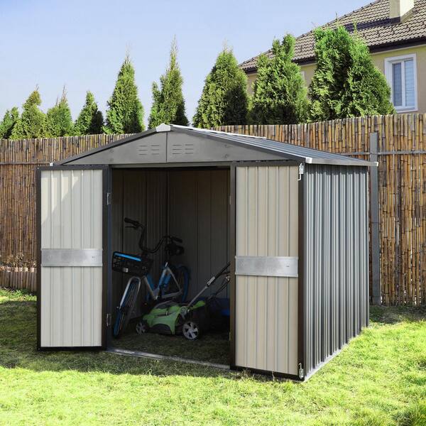 VEIKOUS 8 ft. W x 12 ft. D Outdoor Metal Storage Shed in Gray (96 