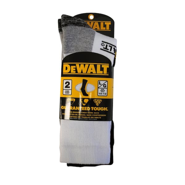 DEWALT Men 10-13 White Cushion Comfort Non Binding Basic Cotton Crew Sock (2-Pack)