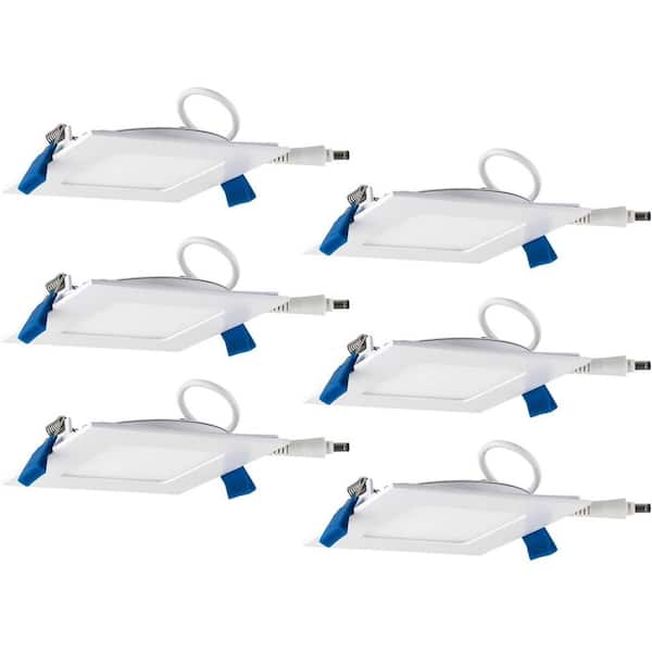 Sunlite 4 in. Canless 5000K New Construction Remodel Dimmable Slim Square Downlight Integrated LED Recessed Light Kit (6-Pack)