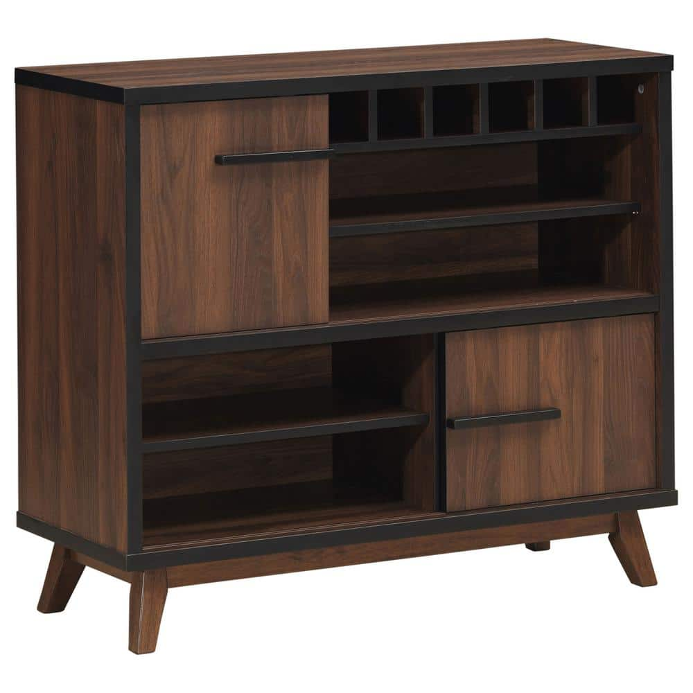 Coaster Ezekiel Walnut and Black 35 in. H Wine Cabinet with 2-Sliding ...