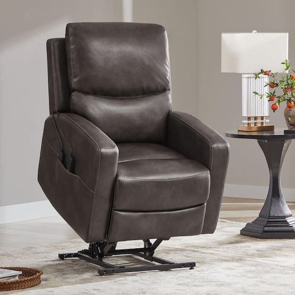 Spruce & Spring Cronus Chocolate Faux Leather Lift Assist Power Recliner with Massage and Heated