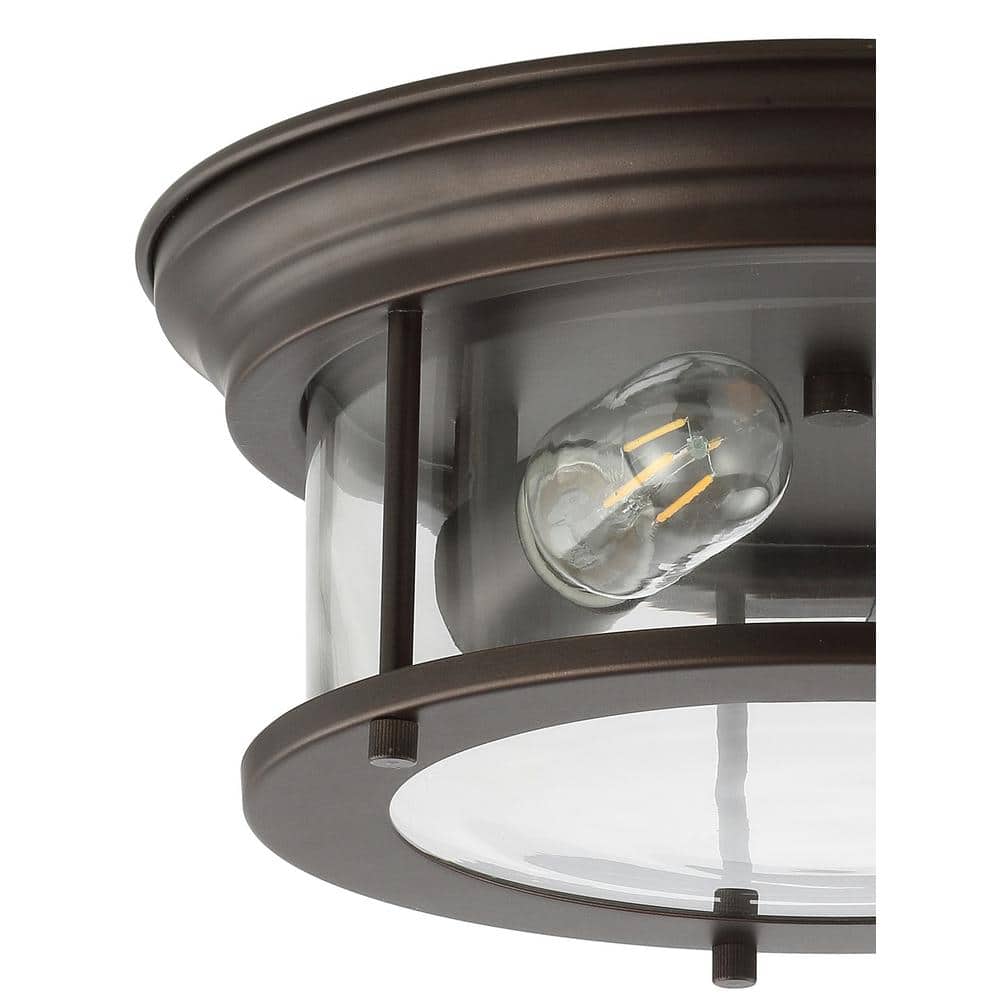 Elegant 13.25" Oil Rubbed Bronze Glass Drum Flush Mount LED Light