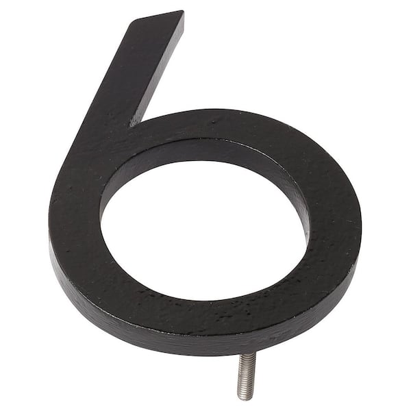 Montague Metal Products 8 in. Black Aluminum Floating or Flat Modern House Number 6