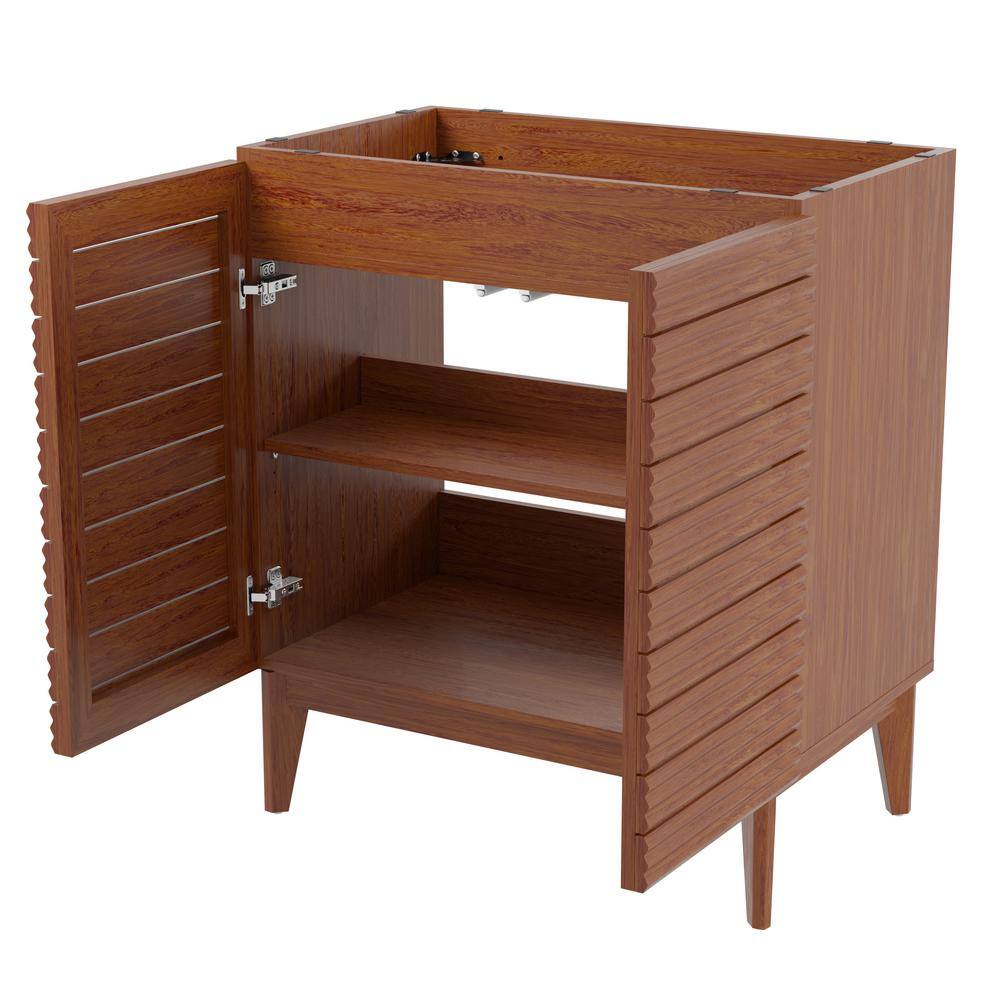 Calandre Walnut 30" Modern Farmhouse Slat Bath Vanity Cabinet