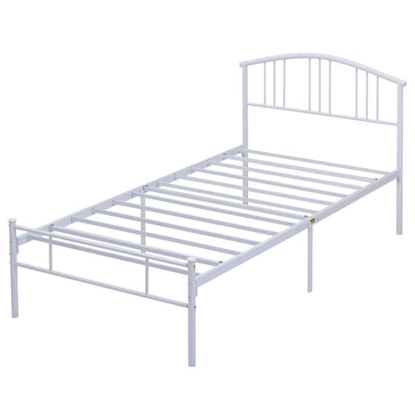 VECELO Bed Frame White Metal Frames Twin Platform Bed with Vintage ...