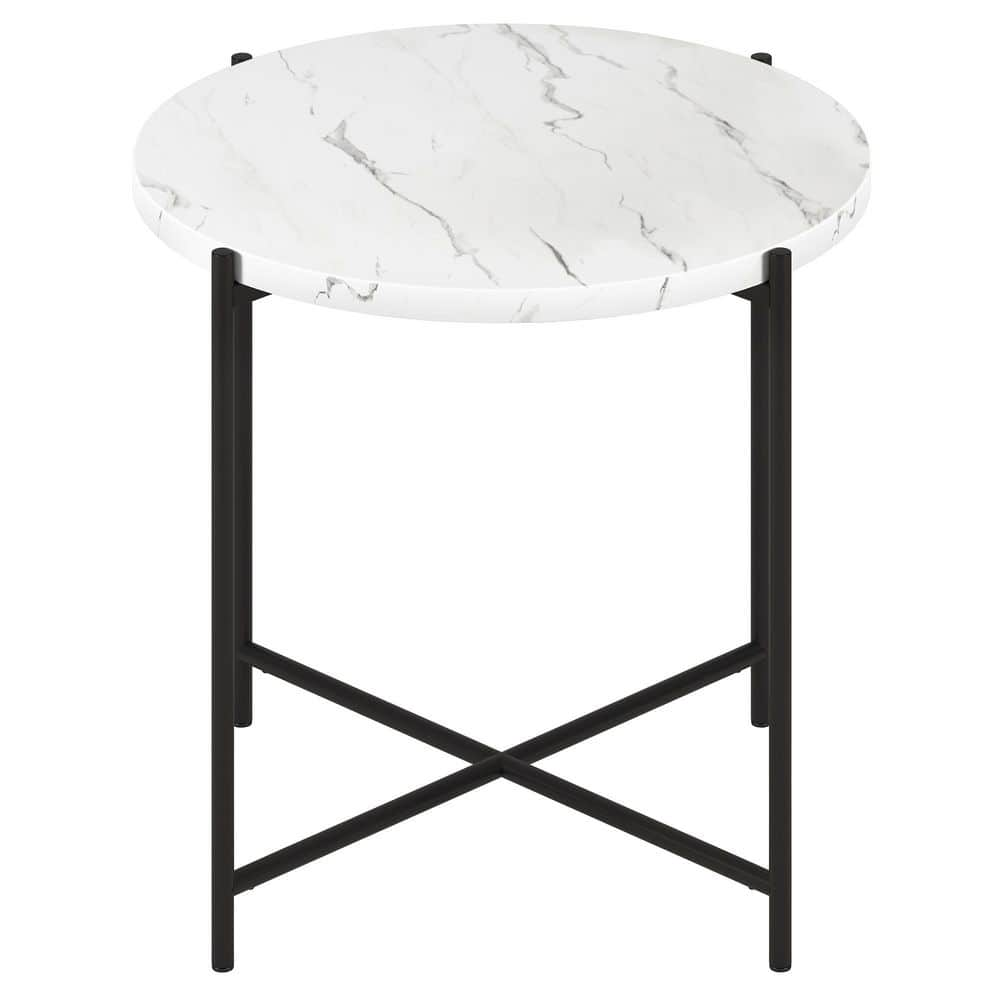 Metropolitan Set of 2 Tables Satin Bronze Finish with Off-White Marble