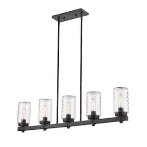 Tahoe 5-Light Matte Black Outdoor Pendant with Clear Glass Shade