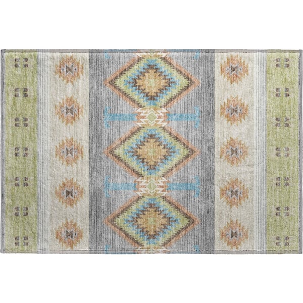Mayfield Premium Machine Washable Abstract AMF2541 Aloe 3 ft. x 4 ft. Area Rug