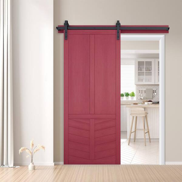 30 in. x 84 in. The Robinhood Carmine Wood Sliding Barn Door with Hardware Kit in Stainless Steel