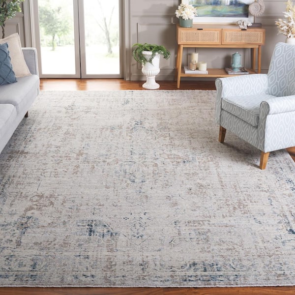 Antique Patina 10 ft. x 13 ft. Gray/Blue Border Distressed Marle Area Rug