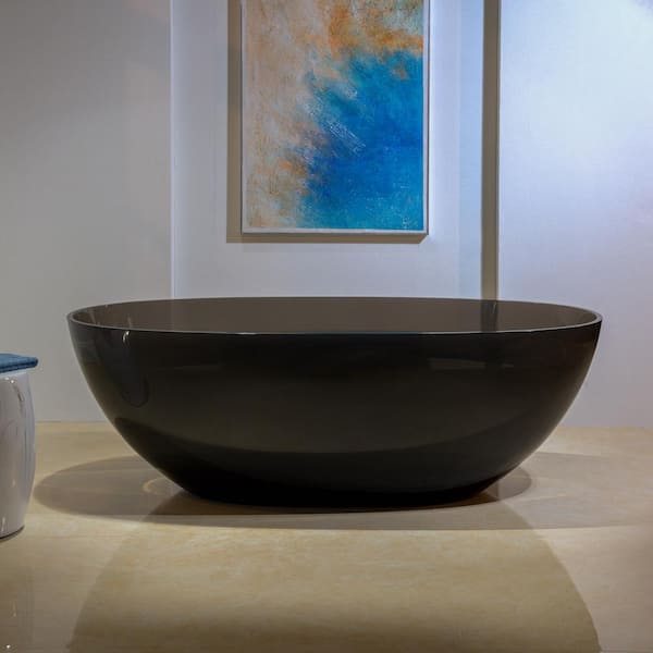 WOODBRIDGE 65 in.L X 29 in.W Stone Resin Solid Surface Freestanding Soaking Bathtub in Transparent Black