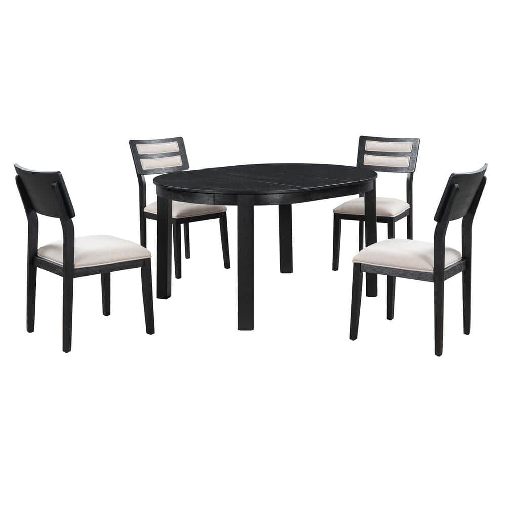5-Piece Wood Top Table Set Seats 4, Multifunctional Dining Table Set, Farmh