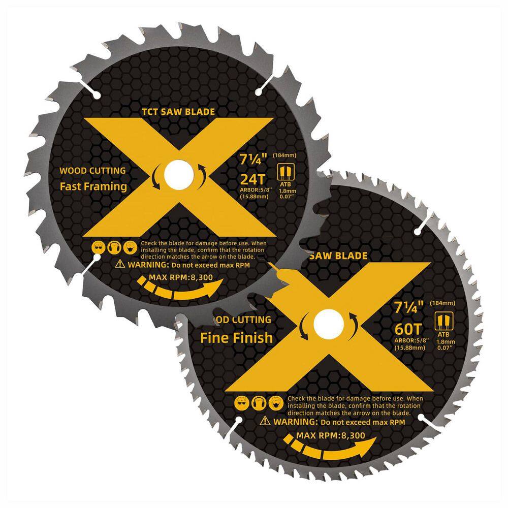 7-1/4 in. 24-Tooth Framing and 60-Tooth Fine Wood Cutting Carbide Circular Saw Blade Power Tool Accessory (2-Pack) price history on PriceWatchPro