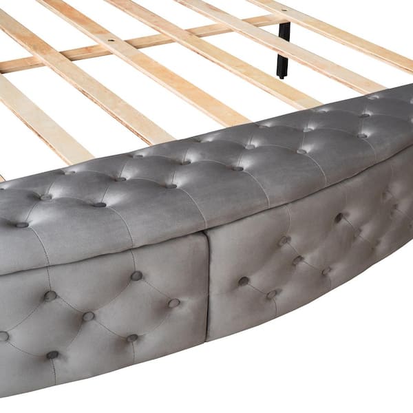 Luxury Velvet Upholstered Platform Bed Frames Round Storage Bed Full/Queen  Size