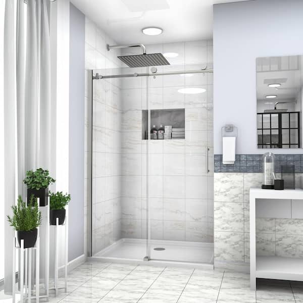JimsMaison 48 in. W x 76 in. H Sliding Frameless Shower Door in Chrome with Clear Glass