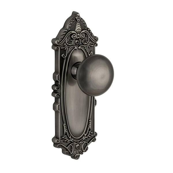 Grandeur Grande Victorian Antique Pewter Plate with Passage Fifth Avenue Knob