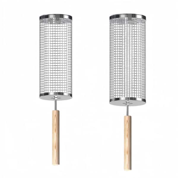 Stainless Steel Grill Basket with Rolling for Grilling Vegetables, Outdoor Cooking, BBQ, Camping and Birthday (1-Pack)