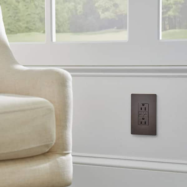 radiant 20 Amp 125-Volt Tamper-Resistant Duplex Outlet with Ultra-Fast PLUS Power Delivery USB C/C, Dark Bronze