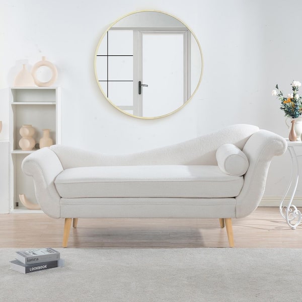 Modern White Upholstered Chaise Lounge with Scroll Arms ZY