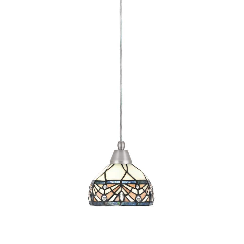 Bryson 7 in. 1-Light Brushed Nickel Cord Pendant Light with 7 in. Royal Mer