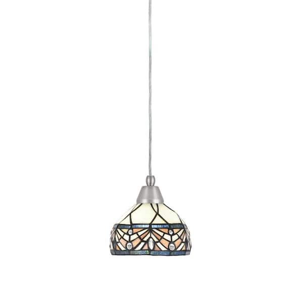 Unbranded Bryson 7 in. 1-Light Brushed Nickel Cord Pendant Light with 7 in. Royal Merlot Art Glass Shade, no bulb included