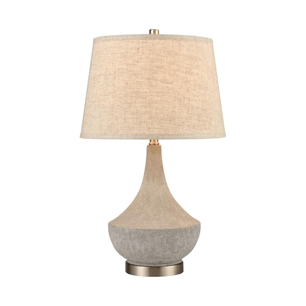 Titan Lighting Wren 25 in. Polished Concrete Table Lamp with White Cotton Shade and Tall Finial